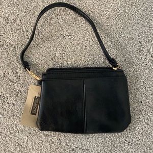 Black leather wrist purse